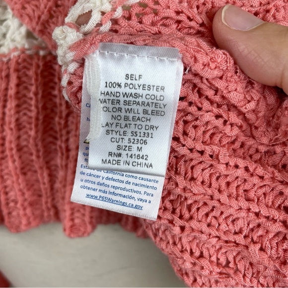 Almost Pink White Stripe Crochet Knit Blouse Top Women Medium - Picture 6 of 6